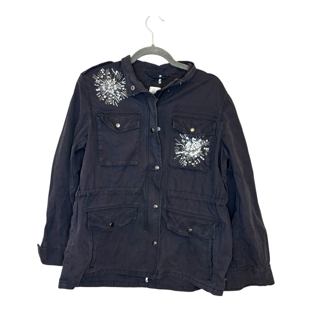 GAP Moonless Gray Sequin Utility Jacket | Beaded Cargo Military Coat Small NWT